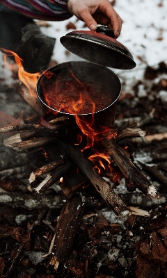 stew pot on a campfire